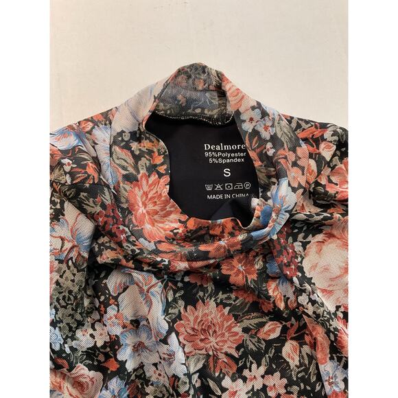Dealmore Women’s Small Floral Mesh Long Sleeve Lined Mock Neck Top Boho Y2K - Picture 5 of 5